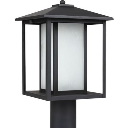 - Sea Gull Lighting Hunnington - One Light Outdoor Post Lantern, Black Finish with Etched Seeded Glass
