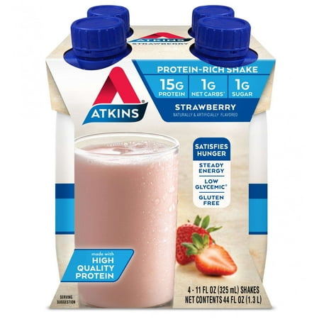 Atkins Strawberry Shake, 11 fl oz, 4-pack (Ready To