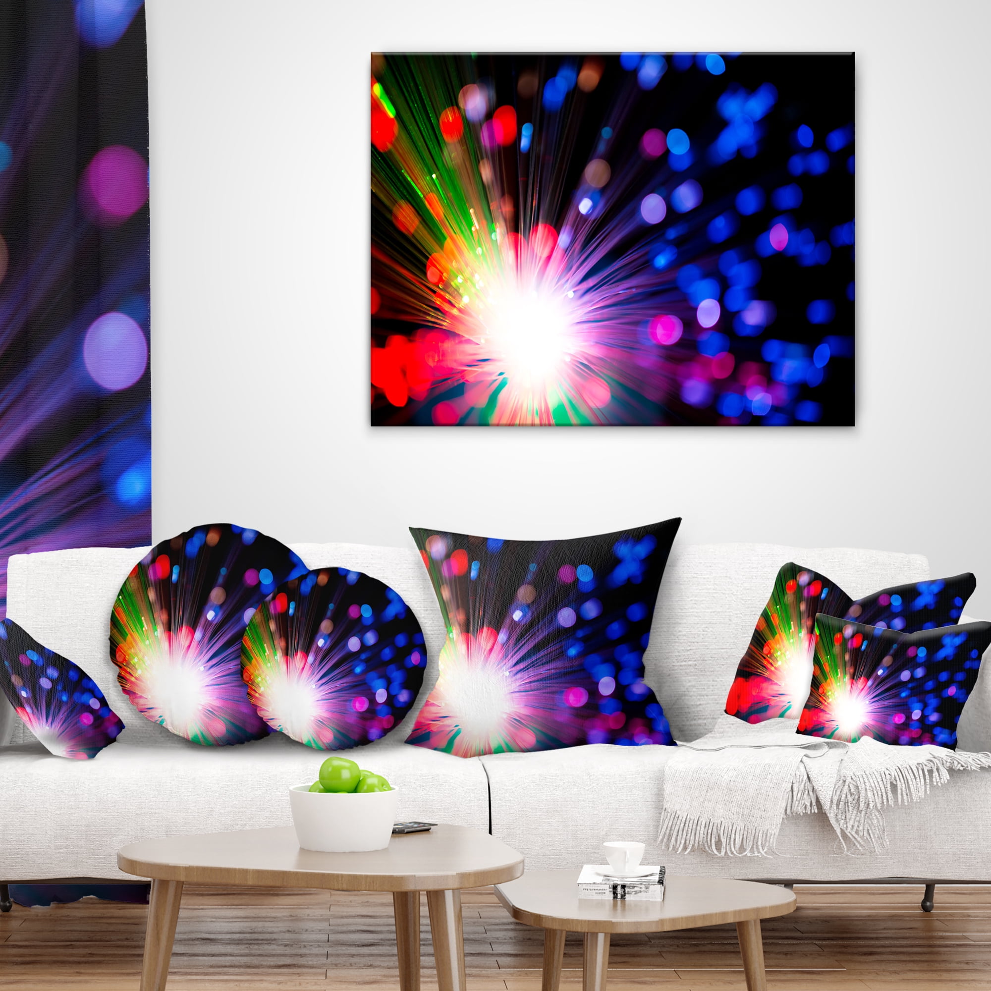 Designart Multicolor Optical Fiber Lighting - Abstract Throw Pillow - 12x20