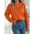 thumbnail image 6 of Long Sleeve Shirts for Women Fall Fashion V Neck Hollow Out Sweaters Trendy Solid Loose Comfy Blouses Orange Color XL, 6 of 10