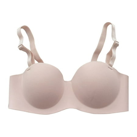 

CLZOUD Supportive Bras for Women Pink Polyester Womens Solid Color Glossy Underwear Small Chest Gathered Top Comfortable Breathable No Steel Ring Xl