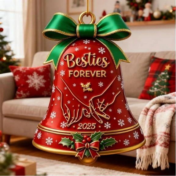 CuiLiyq 2025 Besties Forever Christmas Bell Ornament, with Best Friend Holding Hands Style Christmas Ornament, for Holiday Christmas Tree Ornament (2D Acrylic)