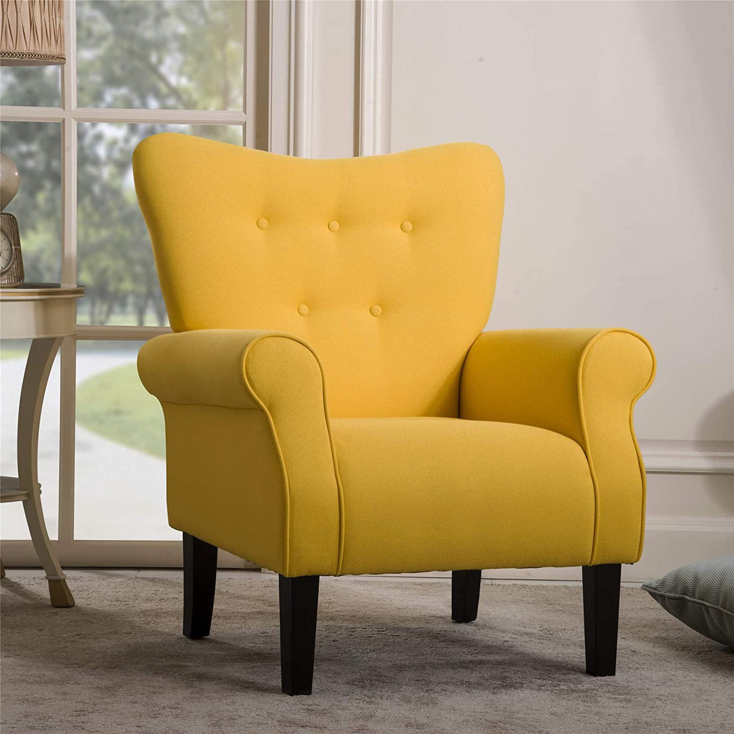 Retro Modern Fabric Chair Low Back Wooden Legs Living Room Floral Pattern Bjarn