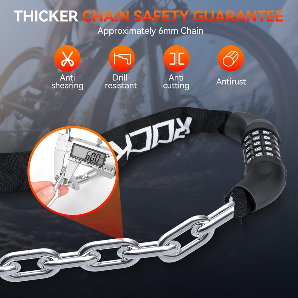 Bicycle Lock,Anti Theft Chain Lock 5 Digit Combination High Security Anti-theft Bicycle Chain Lock - 3.3 Ft Heavy Duty Keyless Bicycle Lock for Motorcycles, Scooters, Doors and Gates - 6mm T