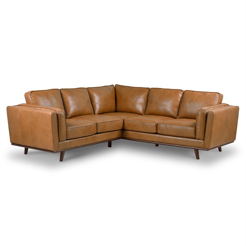 Mid Century Modern Everdale Tan Genuine Leather Corner Sofa Walmart