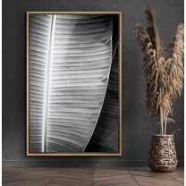 PixonSign Framed Canvas Print Wall Art Detailed Banana Leaf Botanical Wilderness Photography Realism Minimalist Relax/Calm Duotone Black and White for Living Room, Bedroom, Office - 24"x36" Natural