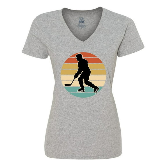 Inktastic Hockey Player Retro Sunset Women's V-Neck T-Shirt
