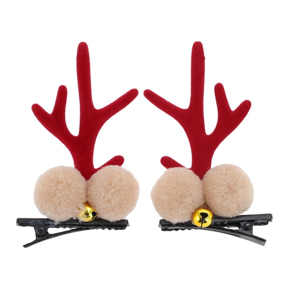 Unique Bargains Hair Clips Antlers Bell for Christmas 7.87"x5.91" Red and Beige 1 Pair