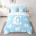 thumbnail image 2 of Manfei Kawaii Bow Letter C Twin Bedding Sets 7-Piece for Girl, Blue Cartoon Monogrammed Bedding Comforter Set, Cute Princess Bow-tie Reversible Sheet Sets, Microfiber Bedroom Decor, 2 of 7