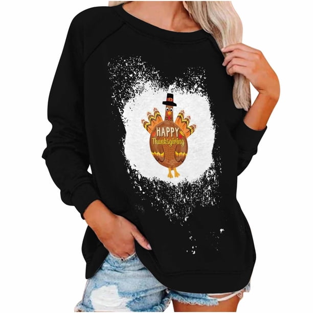 Sudaderas de Acción de Gracias Para Mujer Suéter de Cuello Redondo Blusa Suelta Tops Sin Capucha Odeerbi ODB204153