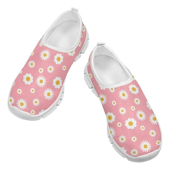 Psesaysky Kid Girls' Low-Cut Casual Shoes Loafers Daisy Pink Printed Shoes Comfortable Breathable Slip-on Sneakers Size 11-15