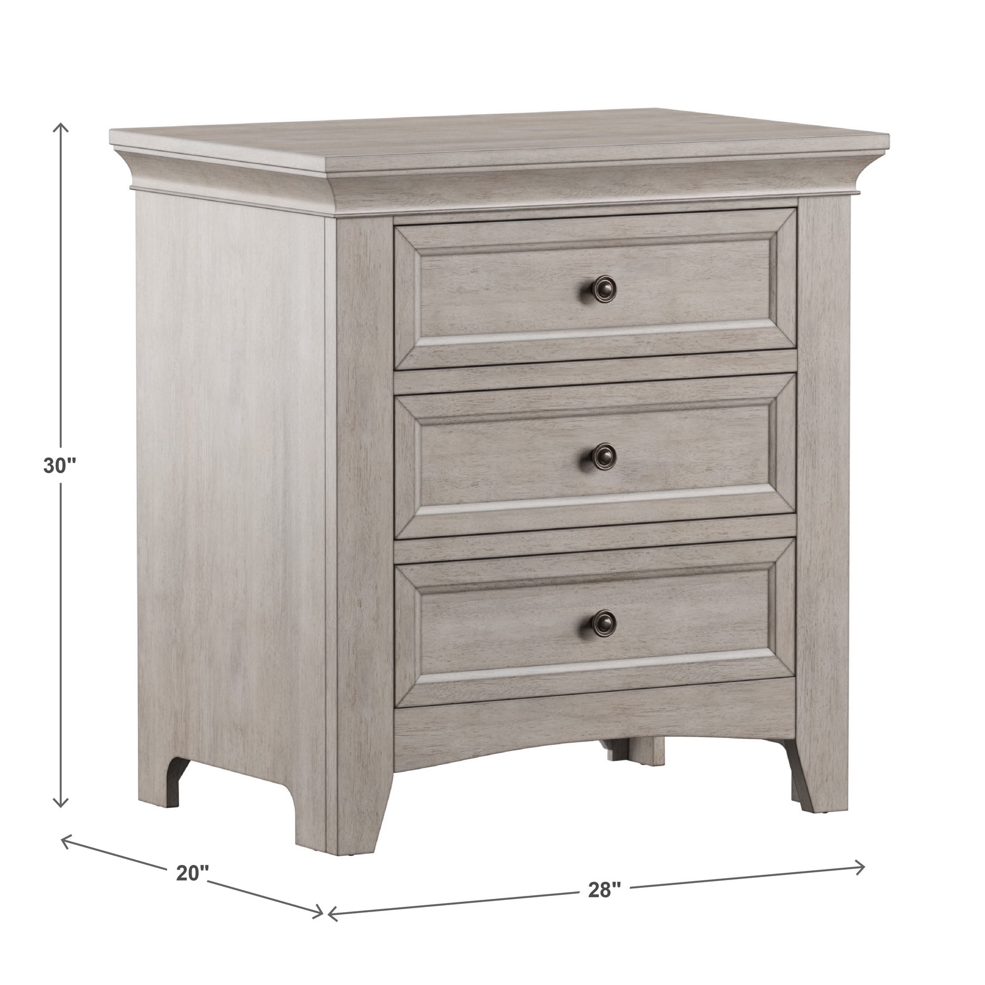 Weston Home Crestler Classic Nightstand with 3-Drawers & Charging Station, Antique White