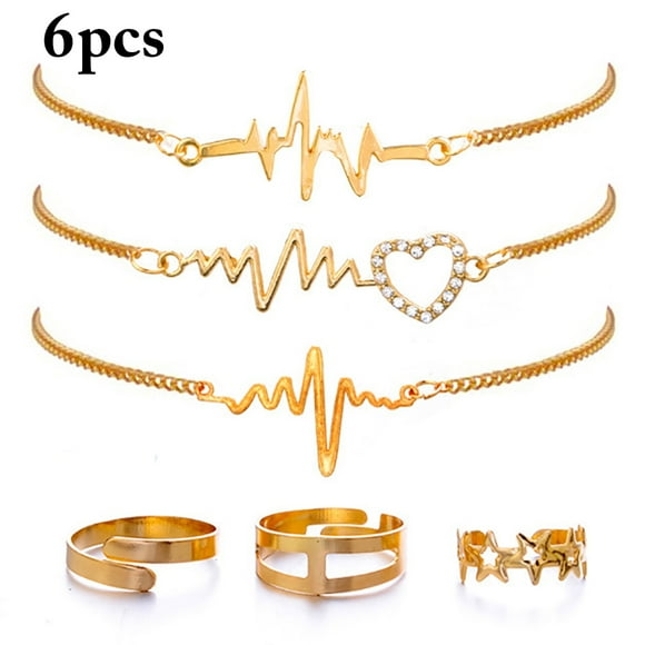 3PCS Charm Ring Creative Fashion Finger Ring Wedding Ring with 3PCS Bracelets