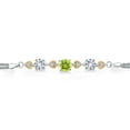thumbnail image 2 of 925 Sterling Silver and 10k Yellow Gold Yellow Lemon Quartz White Created Sapphire and White Lab Grown Diamond Bracelet for Women (3.28 Cttw, Round 7MM and 6MM, 6.5/7/7.5 inch, Made in Italy), 2 of 5