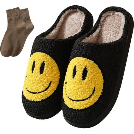 

DEJUPE Happy Face Slippers for Women Men Retro Soft Cozy Comfy Plush Lightweight House Slippers Slip-on Indoor Outdoor Slippers Slip on Anti-Skid Sole