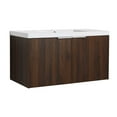 thumbnail image 3 of 36 inch Bathroom Vanity with Sink, Wall Mounted Floating Bathroom Vanity with Open Storage Cabinet, Built-in Soft Closing Doors, Floating Bathroom Vanity with Sink for Small Space, Bathroom, Walnut, 3 of 9