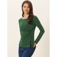 thumbnail image 3 of Blusa básica de manga larga con cuello redondo y frente giratorio para mujer Verde Oscuro XL, 3 of 6