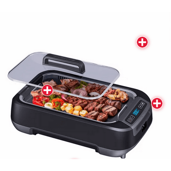 Ovente Smokeless BBQ Griddle & Grill System Fast Heating With Adjustable Temperature Control Black