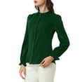thumbnail image 5 of MODA NOVA Juniors Ruffled Trim Button Down Stand Collar Long Sleeve Blouse Top, 5 of 7