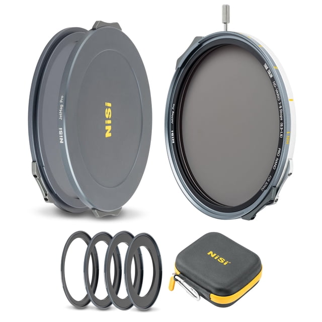 Kit NiSi JetMag Pro VND Flex 82MAG Filtro Magnético (VND True Color 1-5 Stops, Adaptadores 67mm/72mm/77mm/82mm, Tapas Delantera y Trasera, Estuche)