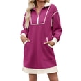 thumbnail image 6 of Women Casual Long Sleeve Sweatshirt Dress Quaeter Zipper Lapel Loose Mini Dresses, 6 of 7