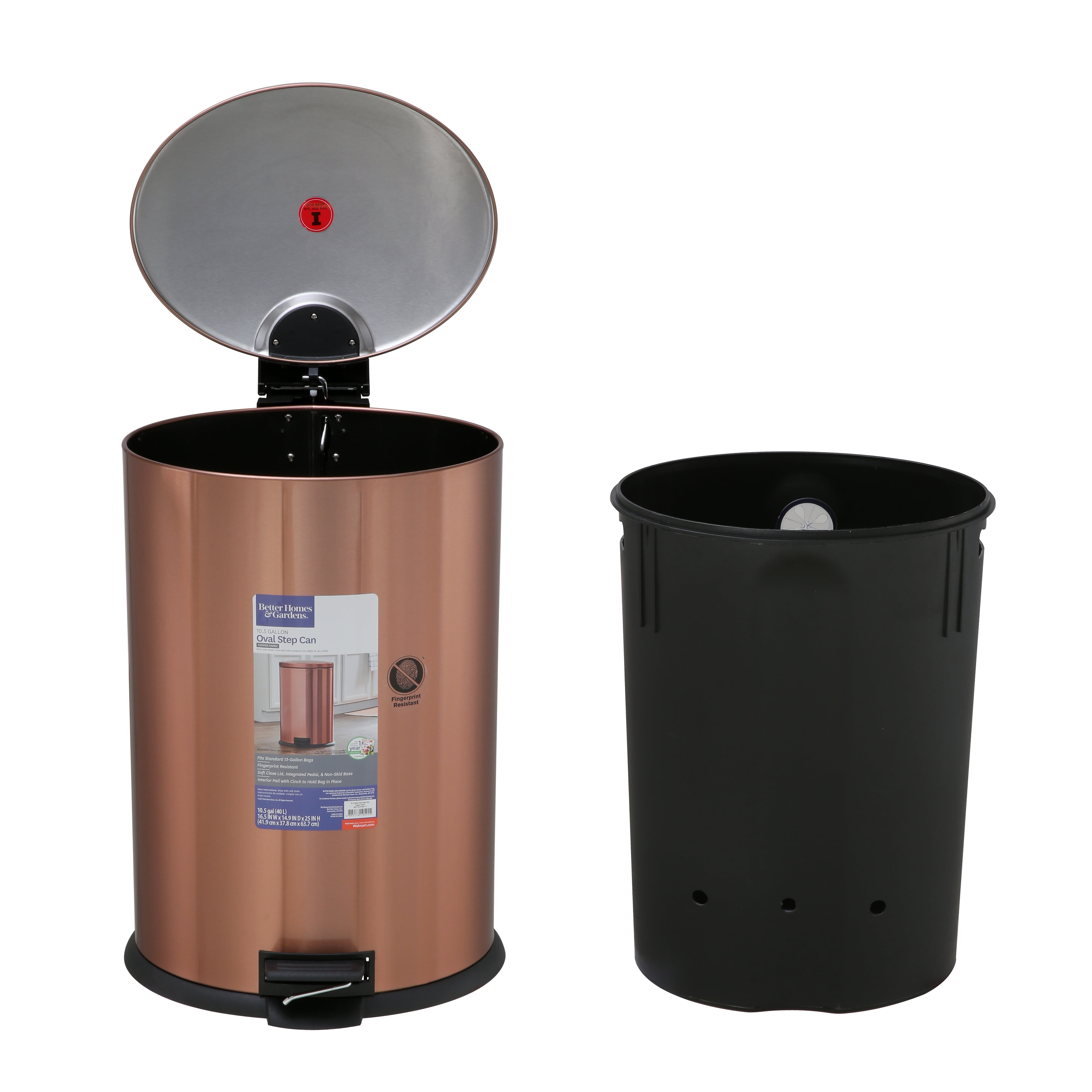 Better Homes Garden Trash Waste Can 10.5 Gal Oval Copper Finish