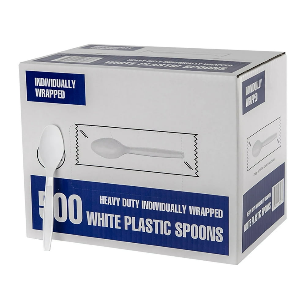 Individually Wrapped Plastic Spoons, White (500 Count)