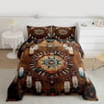 thumbnail image 2 of Feelyou Brown Dreamcatcher Bedding Comforter Set, Hippie Tribal Triangle Twin Comforter Sets, Southwestern Style Reversible Bedding Set, Lightweight Room Decor, 2pcs, 2 of 8