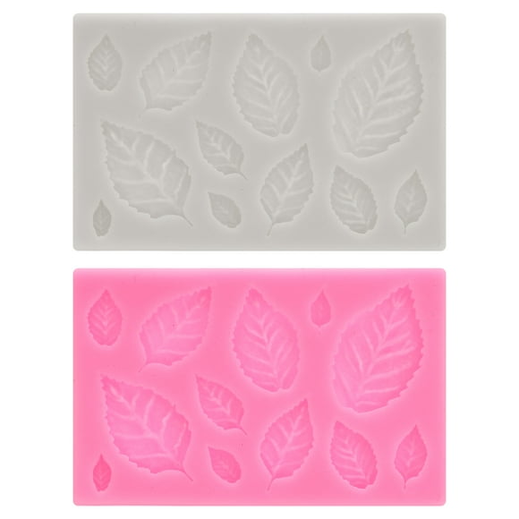 Unique Bargains 2pcs Polymer Clay Mold, Clay Mold Fondant Mold Leaf Mold Silicone for Crafts Air Dry DIY Cake, Pink Grey