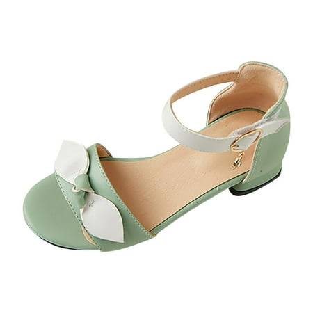 LUOGENLI Slippers Kids Slippers Girls Size 13 Little Kids Dress Shoes Pumps Low Heels Flower Open Toe Sandals Flower Wedding Party Slippers for Girls 10-12 Years Old Brown Green 32