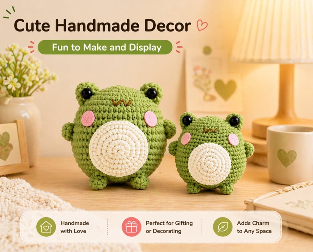 2 Pack Frog Crochet Kit for Beginners, Frog Amigurumi Starter Set with Step by Step Video Tutorials, TIKA