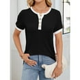 thumbnail image 6 of Women Tops under $5! Cagogo Summer Tops for Women Short Sleeve Button V Neck T Shirts Dressy Casual Loose Color Block Ribbed Summer Tops Blouses Blusas Casuales de Mujer Bonitas, 6 of 8