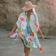 thumbnail image 4 of Lilgiuy Women Floral Printed Chiffon Beach Kimono Cardigan Shawl 3/4 Sleeve Loose Cover Up Winter Clothes for 2022, 4 of 5