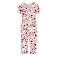 thumbnail image 6 of Garbnen Womens Valentines Pajamas Set V Neck Short Sleeve Sleepwear Capri Pants Heart Graphic Print Pjs Loungewear with Pockets, 6 of 7