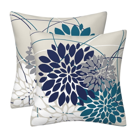 Color Flower Decorative Pillows Outdoor Farmhouse for Home Sofa Couch Bed Modern Floral Linen Square Cushion Set of 2