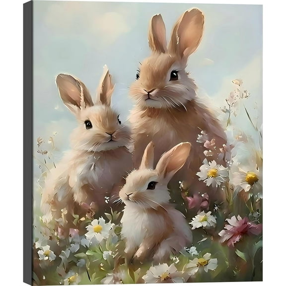 AVOI Rabbit Family Canvas Print Wall Art, Easter Bunny Picture Wall Decor Artwork Painting for Bedroom, Living Room,Bathroom, Office Classic Home Decor, P12