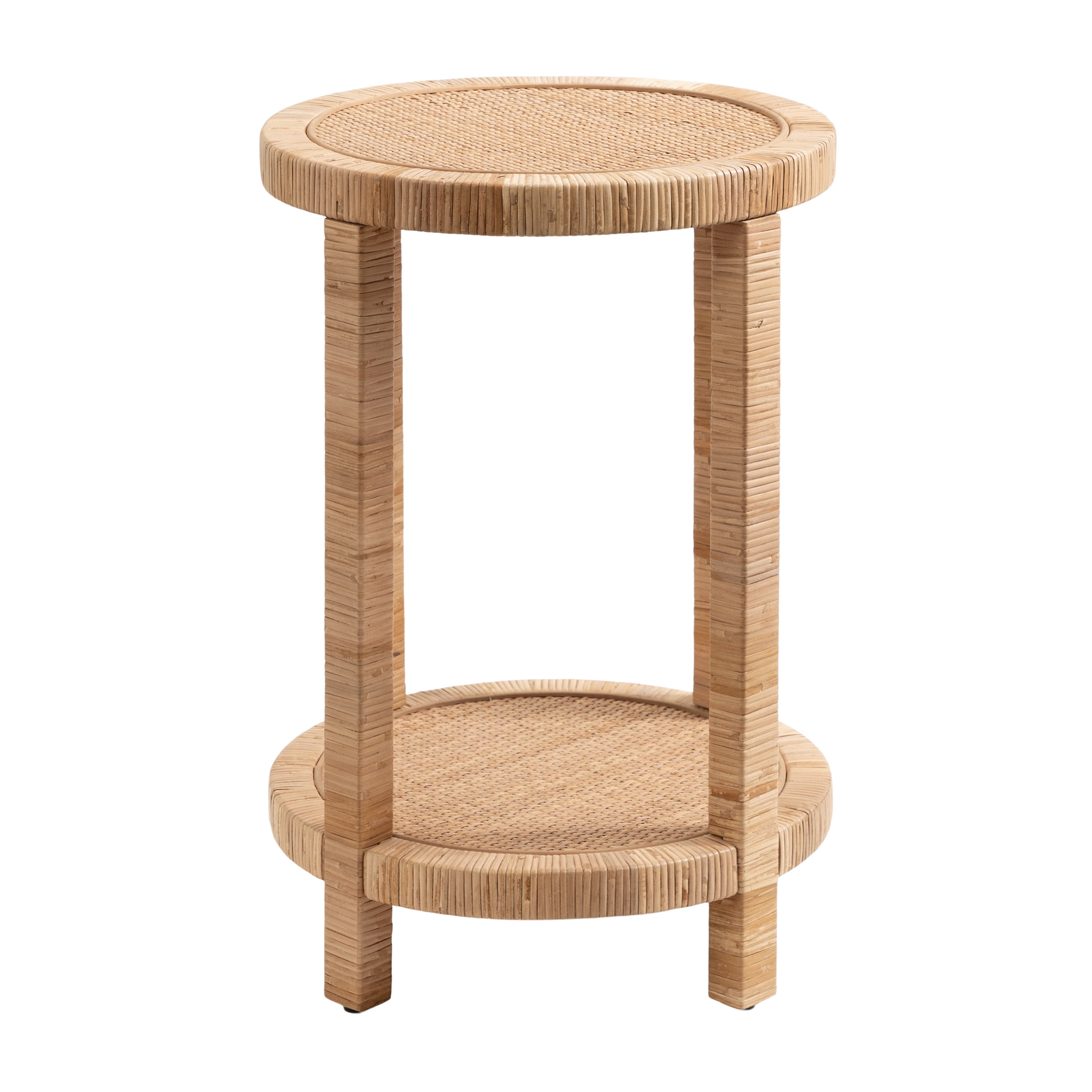 Kate and Laurel Rafina Round Rattan Side Table, 16 x 16 x 24, Natural Brown, Transitional Boho Circle Wooden Accent Pedestal End Table for Indoor Plant Stand or Living Room Accent Table
