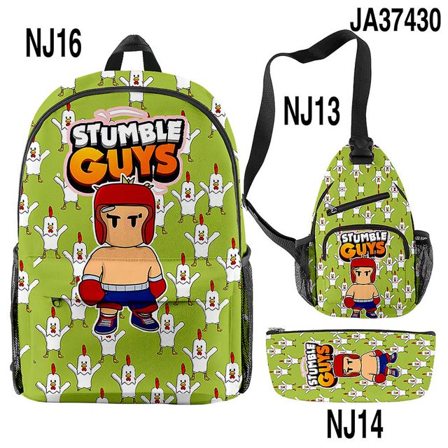 Stumble Guys Mochila Lápiz Bolsa Satchel Conjunto de tres piezas
