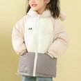 thumbnail image 4 of Parkas de manga larga, ropa de invierno para niños y niñas, chaqueta de plumón de terciopelo grueso para niños, chaqueta corta con capucha y bloques de color, tops de algodón para niños, 4 of 9