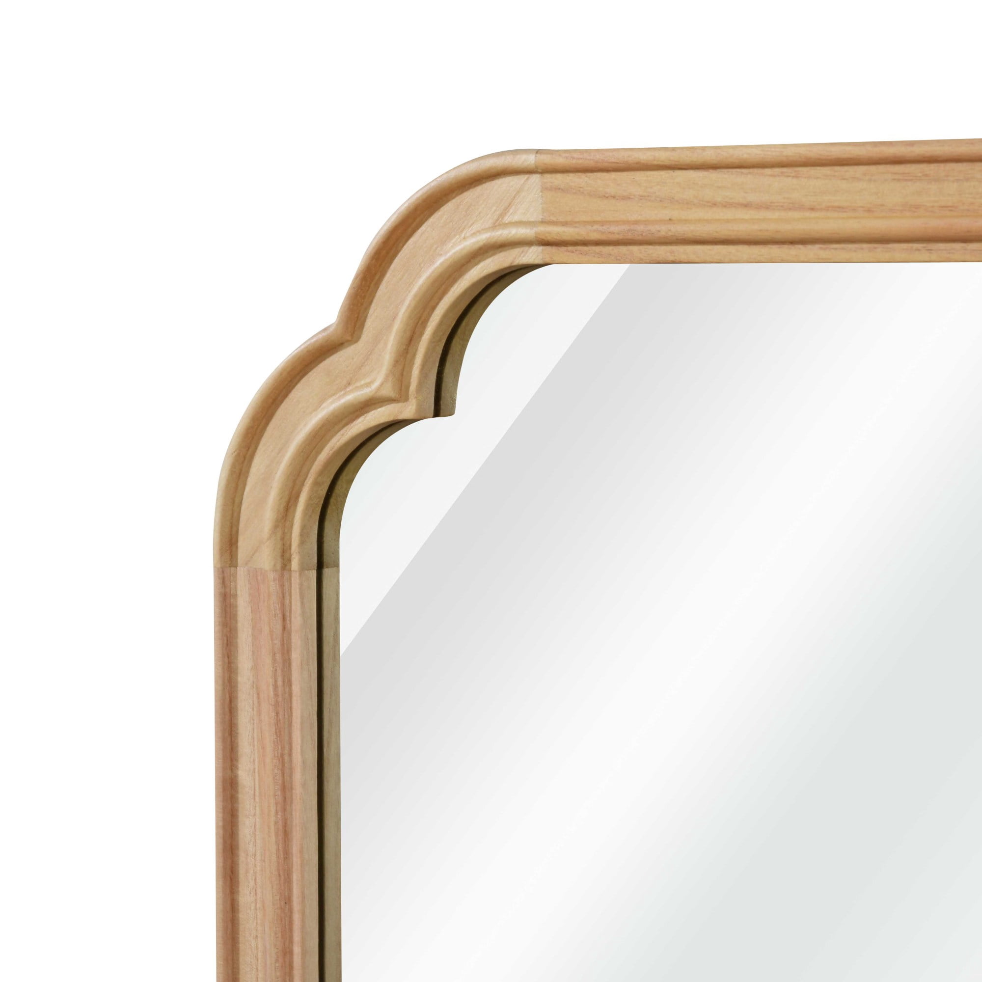 Leumius 24"x 36" Rounded Corner Mirror, Solid Wood Frame Decorative Mirror for Bedroom Bathroom Living Room Entryway Natural
