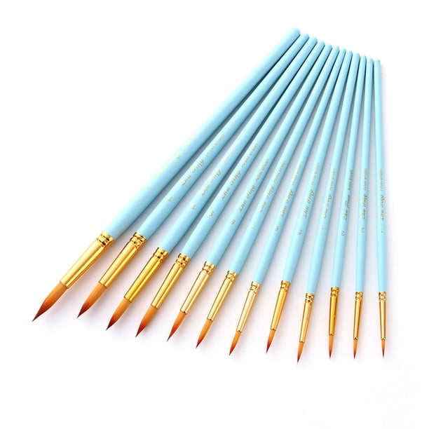 12pcs pincel de artista profesional set pinceles de punta redonda puntas pinzas de pelo de nylon dur Tomshoo Azul