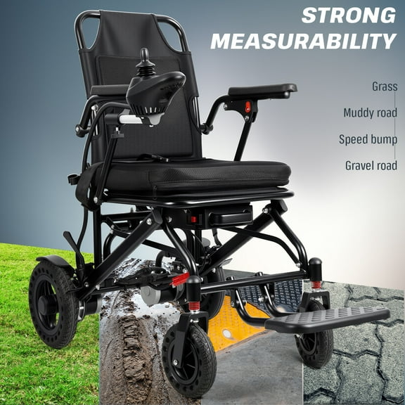 Jnismy Super Lightweight Travel Wheelchair, Folding Transit Transport Wheelchairs for Adults and Seniors Support 220lbs, All-Terrain, Airline Approval (Black)