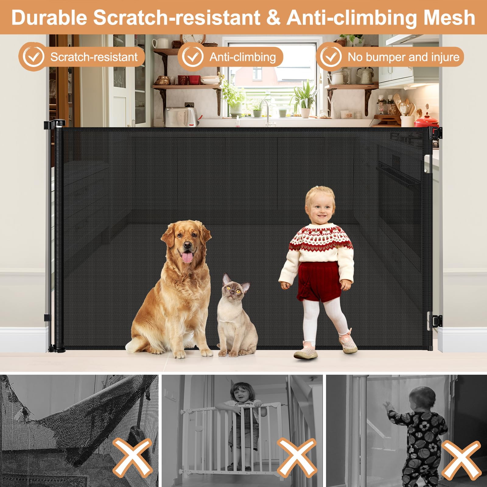 48 Inch Extra Tall Dog Gate Retractable Baby Gates Extra Wide