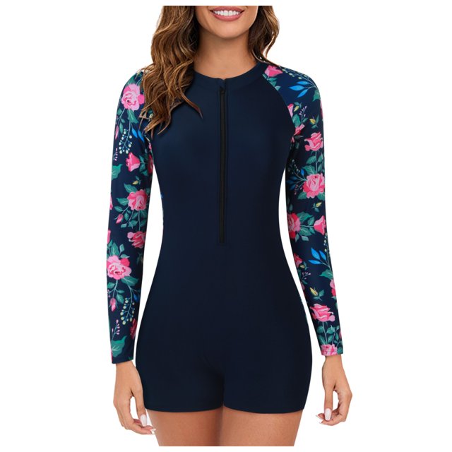 BECLOTH Maillot de Bain Femme à Manches Longues maillot Dermoprotecteur Imprimé avec Fermeture Éclair pour le Surf