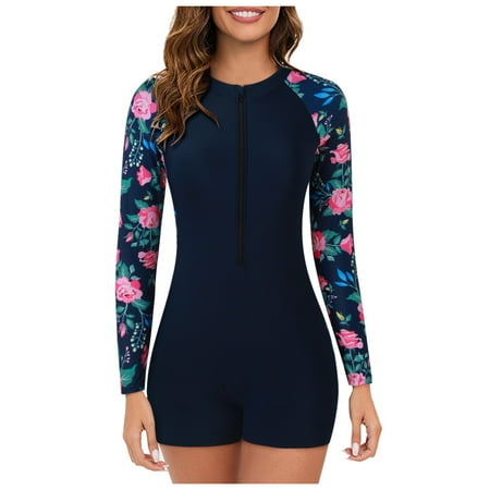 

Women s Long Sleeve Rash Guard Swimsuit Printed Zipper Surfing Swimsuit Bathing Suit