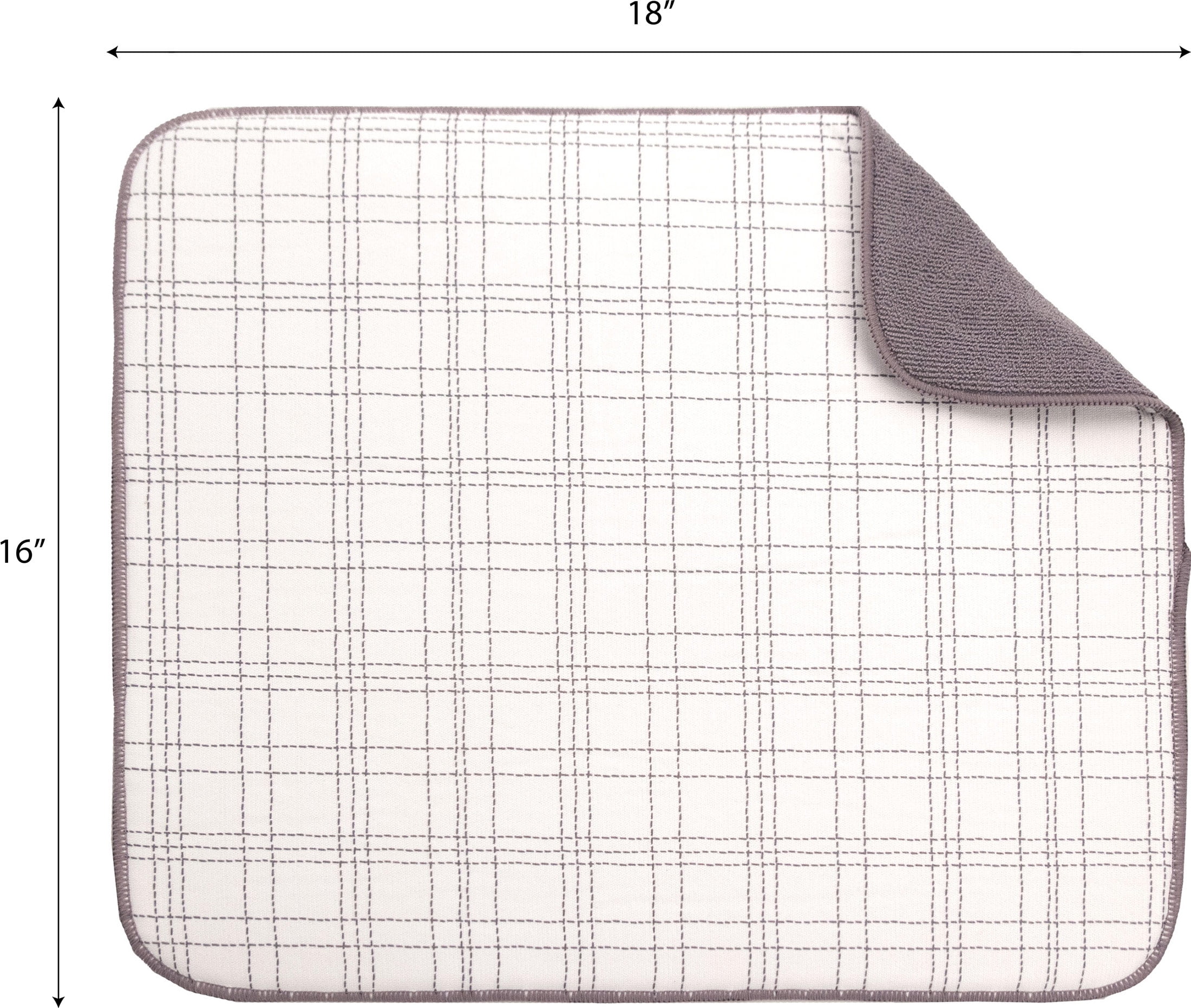 Kitchen Basics Microfiber Dish Drying Mat, 16"x18", Gray, Stiched Plaid