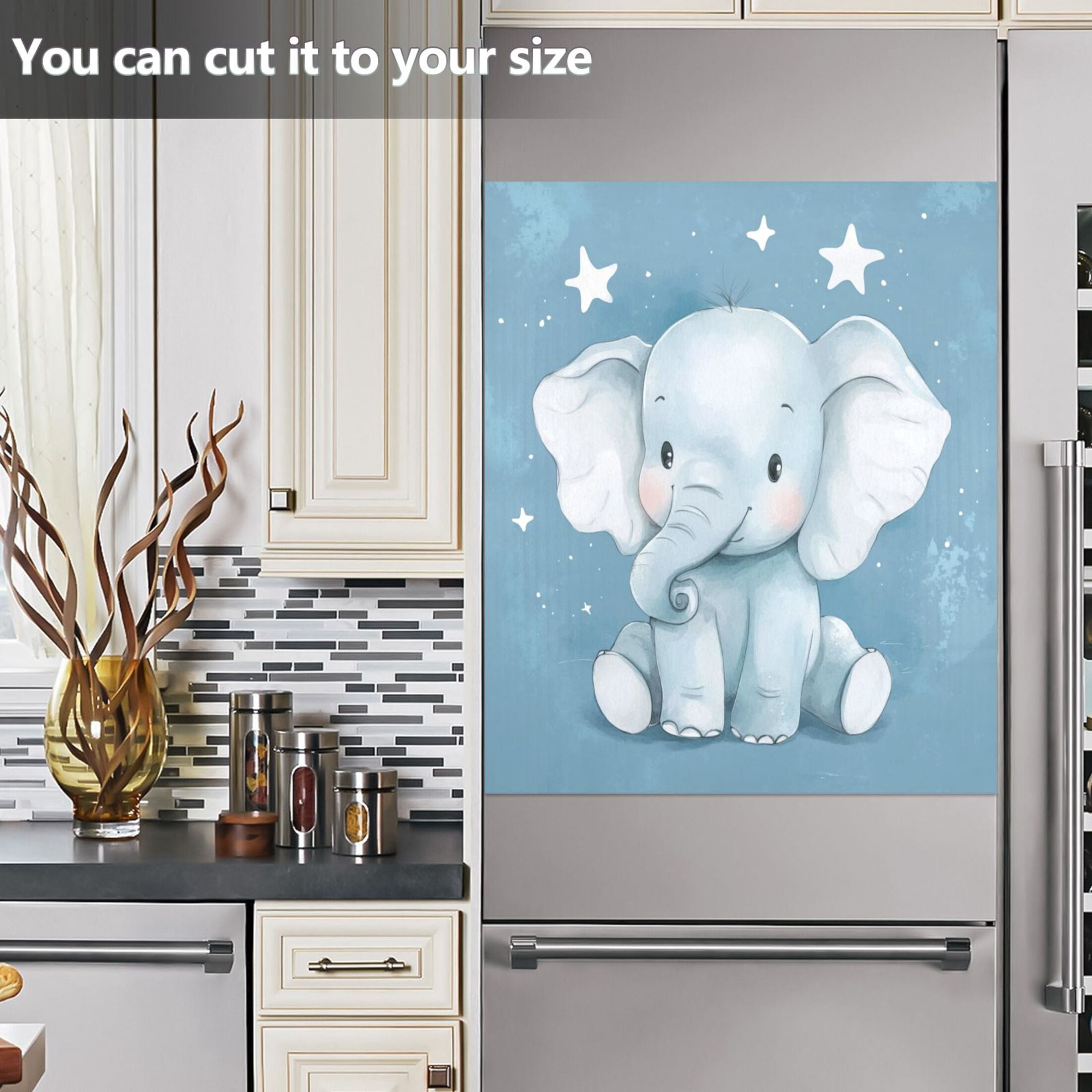 Dishwasher Magnetic Sticker 23x26 Inch Refrigerator Magnetic Sticker Washing Machine Magnetic Sticker Kitchen Panel Magnetic Sticker Home Decor Cute Little Blue Elephant