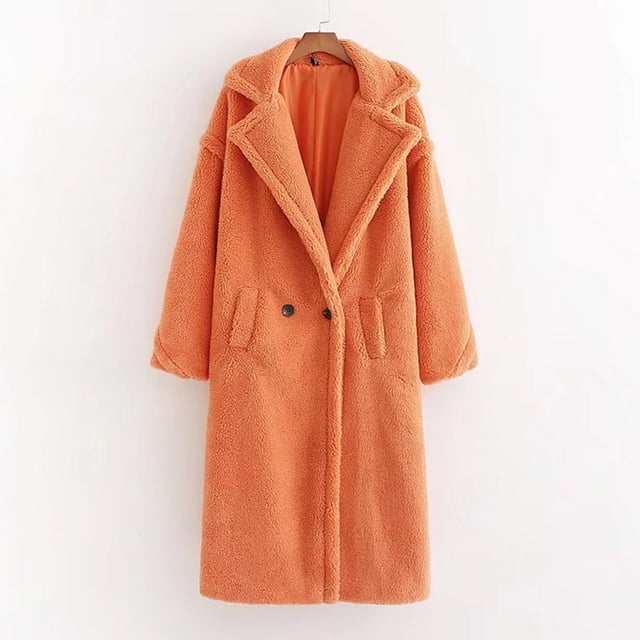 Chaquetas y abrigos casuales sin capucha de manga larga para mujer, cárdigan holgado de color liso para otoño e invierno, abrigo largo grueso y cálido de manga larga con peluche artificial para mujer