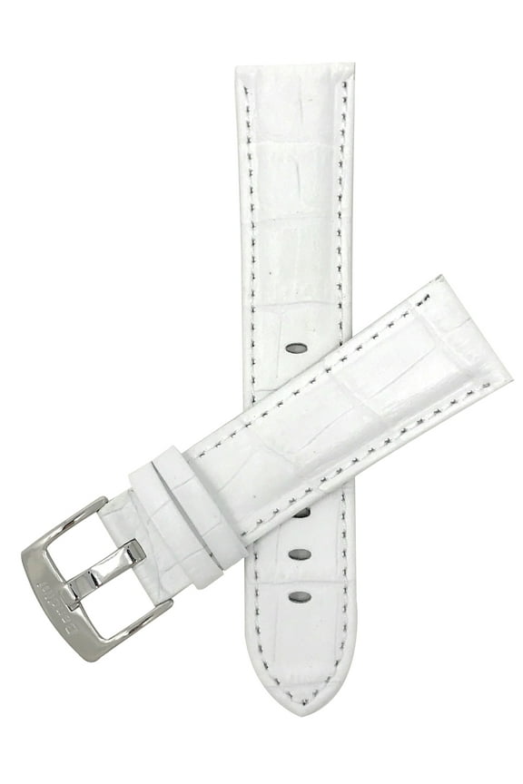 24mm Mens Italian Leather Watch Band Strap - White - Alligator Pattern