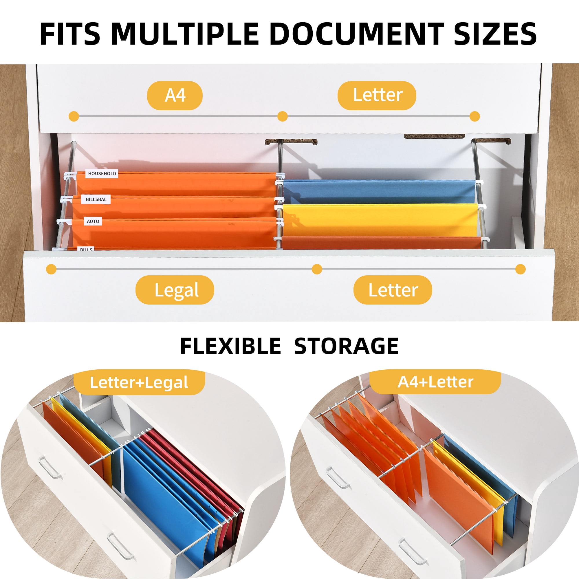 DWVO Large Lateral Filing Cabinet for Home Office, Printer Stand, Fits A4 Letter Legal Files